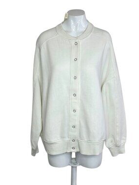 Aerie Snap Button Long Sleeve Sweater, White, Ribbed Cuff, Oversized, Womens XS